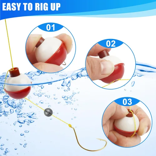 Vista 4 de AGOOL Fishing Bobbers Set Snap Hard ABS on Red/White Fishing Floats Bobbers Push Button Round Buoy Floats Tackle Accessories