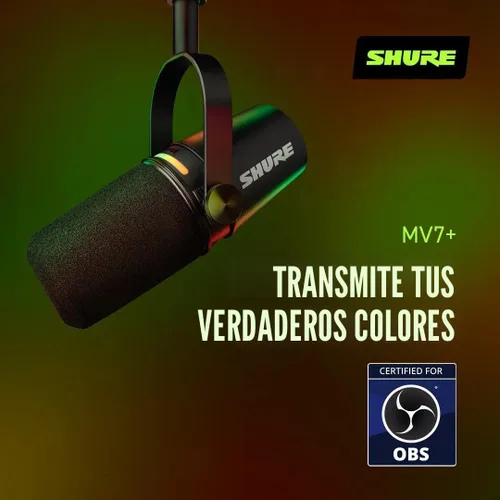 Vista 9 de Shure MV7+ - Micrófono dinámico para podcasts, certificado OBS, audio mejorado, panel LED, salidas USB-C y XLR, modo de nivel automático, filtro