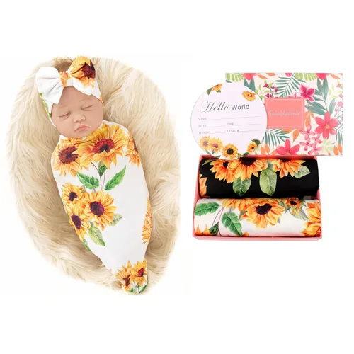 Vista 16 de Galabloomer - Conjunto de cobija con diadema, diseño de flores, para envolver bebé