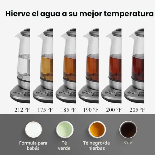 Vista 4 de Mecity Hervidor de té eléctrico con infusor extraíble, 9 programas de preparación preestablecidos, control de temperatura, 2 horas para mantener