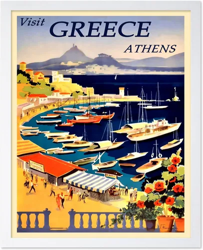 Vista 16 de Poster Master Póster de viaje vintage, impresión de Grecia, arte de Atenas, arte de la bahía de Castella, regalo costero para él, ella, amante