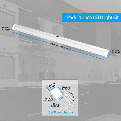 Vista 8 de EShine Kit de iluminación LED activado por movimiento de mano para debajo del gabinete, regulable, paquete de 1, 20 pulgadas - Control de atenuación