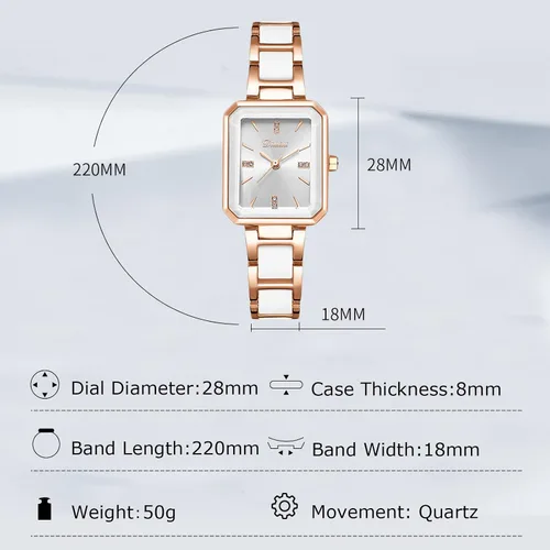 Vista 5 de RORIOS Reloj analógico de cuarzo para mujer, con correa de cerámica, reloj de pulsera cuadrado impermeable para mujeres y mujeres