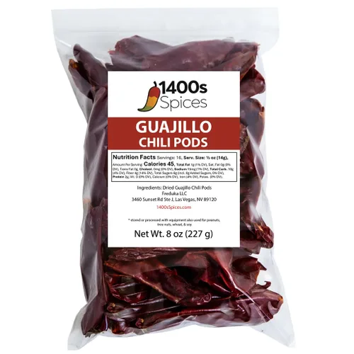 Vista 8 de 1 libra de chile sin tallo de guajillo, pimientos secos enteros, chiles descolados por 1400s Spices Perfecto para salsas Birria, Topo, Enchilada