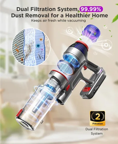 Vista 6 de Cuzmok - Aspiradora de varilla inalámbrica para el hogar: potente succión, diseño ligero sin enredos y batería desmontable de 2600mAh hasta 50