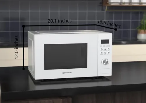 Vista 2 de Emerson MW1101W Horno microondas para encimera con control de botón, pantalla LED de 1000 W, 10 niveles de potencia, 6 menús automáticos, plato