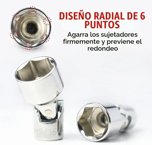Vista 5 de CROM Juego Universal de Llaves de Enchufe Flexible - Juego de Llaves de Enchufe Giratorias de 6 Puntos - Junta Giratoria para un Acceso Más Fácil a