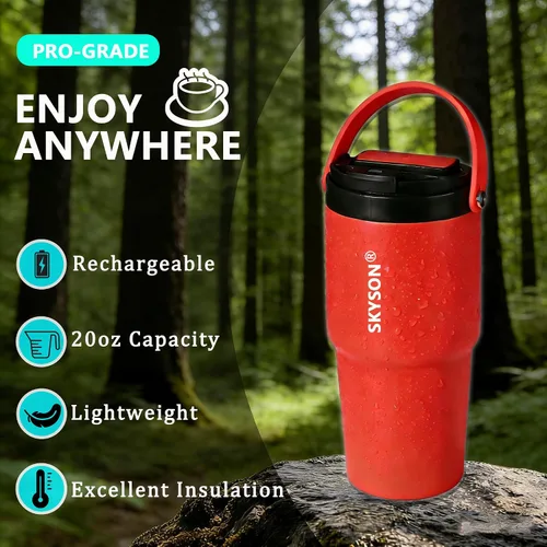 Vista 2 de Taza de café portátil para viajes, mini máquina de café expreso, taza térmica de 20 onzas con tapa, filtro eléctrico de extracción rápida, vaso
