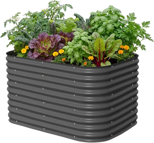 Vista 30 de Vego garden Jardinera elevada redonda de 32 pulgadas de alto y 42 pulgadas para jardín, para verduras, flores, patio, gris moderno
