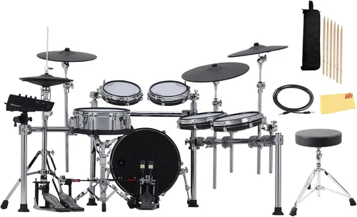 Vista 18 de Roland TD313 V-Drums Kit de batería electrónica Bundle con trono de batería, cable de audio, baquetas, bolsa para baquetas y paño de pulido