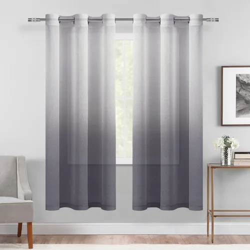 Vista 25 de DWCN Cortinas Transparentes Ombré - Cortinas de Lino Sintético con Gradiente Semi Voile con Ojales en la Parte Superior para Dormitorio y Sala