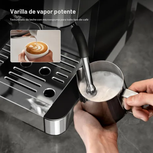 Vista 6 de Kismile Máquinas de Espresso de 15 Bar con Molinillo, Cafetera de Espresso Profesional con Tanque de Agua Extraíble, Espumador de Leche con Varilla