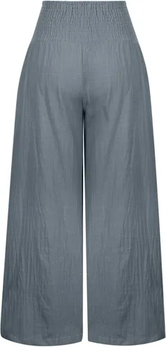 Vista 8 de DOLKFU Pantalones de lino para mujer, talla grande, pierna ancha, pantalones de verano de cintura alta, holgados, casuales, cómodos, pantalones
