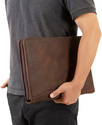 Vista 3 de Carpeta y organizador de cuero genuino, carpeta de cuero vintage de 3 anillos, padfolio personalizado para hombres de negocios, blocs legales