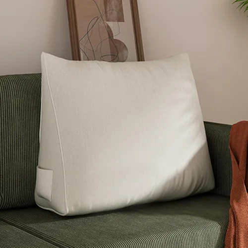 Vista 9 de WOWMAX Almohada de espalda para cama sentada, almohada de cuña para respaldo de cama y sofá, 85% lino y 15% mezcla de algodón, color negro