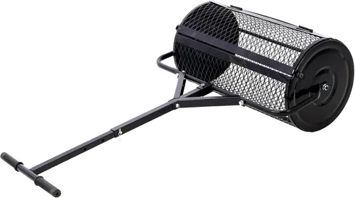 Vista 6 de Esparcidor de compost, rodillo esparcidor de estiércol de turba de 24 pulgadas con mango ajustable en forma de T, esparcidor de malla metálica