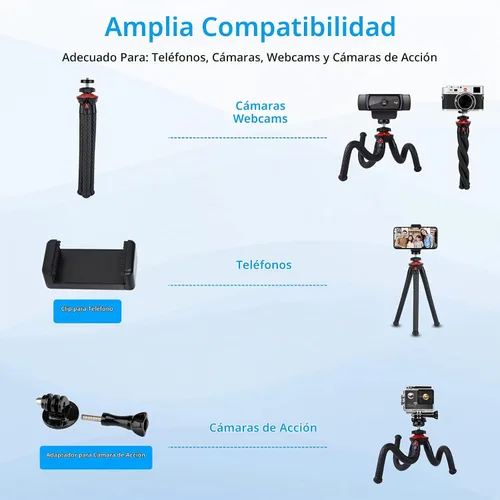 Vista 5 de Mini trípode para cámara/teléfono/cámara web, soporte de trípode de cámara flexible NexiGo, compatible con NexiGo Logitech Webcam C920 C922 Brio