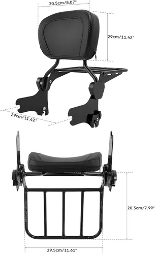 Vista 3 de TCMT Barra de equipaje Sissy Bar negro con kit de herramientas de acoplamiento para Harley Touring Road Glide Road King FLHT FLHT FLHX FLTR