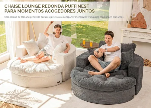 Vista 4 de MAXYOYO Sofá redondo de gran tamaño, silla deshuesada con otomana Puffinest Style Beige