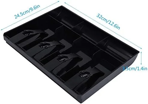 Vista 4 de Caja de caja registradora de efectivo, caja de efectivo de supermercado de cuatro segmentos insertada en la bandeja, reemplazo de 4 billetes y 3
