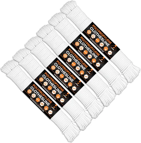 Vista 16 de Cuerda de plástico de 5/32 pulgadas x 50 pies, línea de ropa blanca para colgar y secar la ropa, línea de lavandería de plástico trenzado resistente