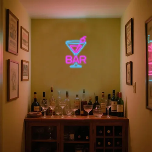 Vista 3 de Letrero de neón para bar de cócteles – Luz de barra LED de vidrio de Martini, arte de pared retro para el hogar, decoración de bar regulable