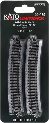 Vista 4 de Kato USA Model Train Products Unitrack, 481mm (19") Radius 15-Degree Curve Track (4 piezas)