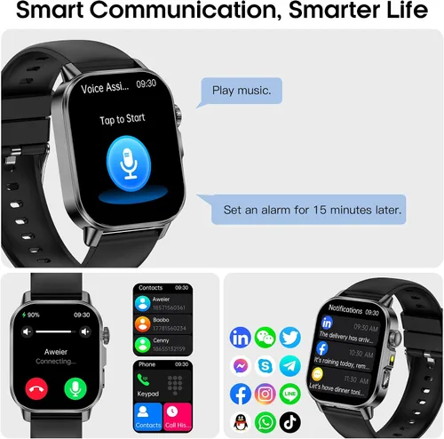 Vista 5 de Yowow BIT Reloj inteligente para hombres y mujeres con pantalla HD de 2.0 pulgadas, monitor de sueño de frecuencia cardíaca y oxígeno de presión