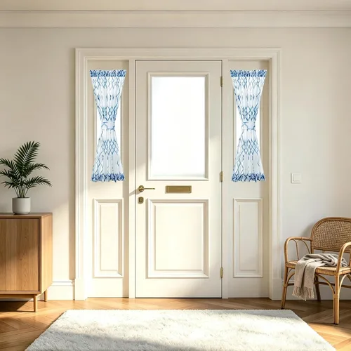 Vista 13 de NAPEARL Cortinas para puerta francesa, patrones geométricos, luz lateral para puerta delantera, lino sintético semitransparente con bolsillo Beige