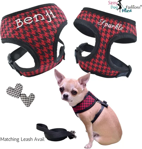 Vista 5 de Arnés personalizado para perro con nombre bordado de mascota, arnés para perro de pata de gallo, chaleco acolchado suave ajustable para perros Negro