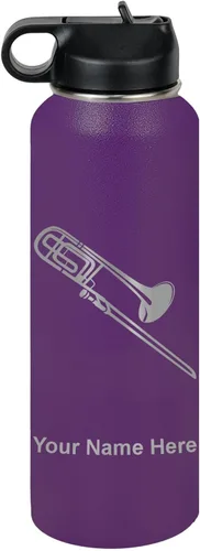 Vista 51 de LaserGram Botella de agua personalizada, trombón, acero inoxidable de doble pared aislada al vacío con popote superior, regalo grabado personalizado