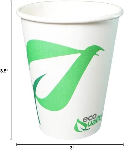 Vista 2 de Vasos de papel compostables de 10 onzas – Tazas de café de papel blanco biodegradables desechables con forro PLA – Tazas ecológicas para bebidas