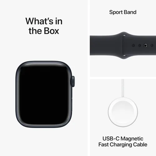 Vista 6 de Apple Reloj inteligente de la serie 9 [GPS 1.772 in] con caja de aluminio medianoche con correa deportiva de medianoche M/L. rastreador de fitness