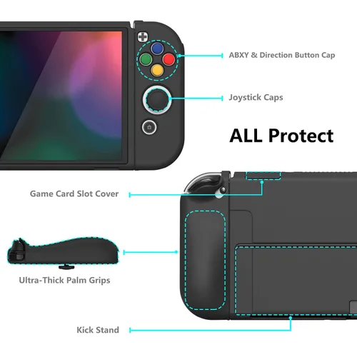 Vista 5 de PlayVital ZealProtect - Funda protectora suave para Nintendo Switch OLED, protector flexible Joycon Grip Cover para Nintendo Switch OLED con tapas