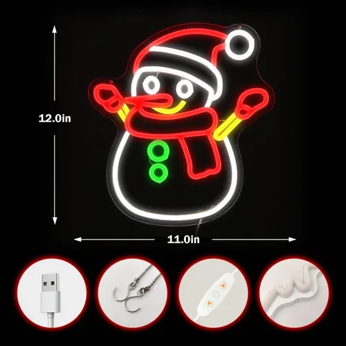Vista 3 de Letrero de Neón de Muñeco de Nieve Navideño Regulable Letreros de Neón Navideños para Decoración de Pared Letreros de Neón LED Letrero Luminoso