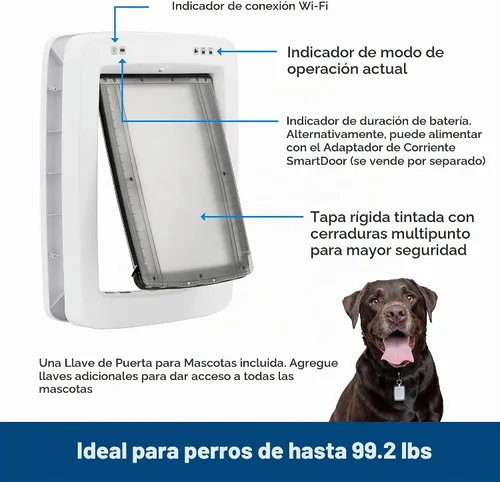 Vista 6 de Puerta para mascotas PetSafe SmartDoor controlada por aplicación (grande), hecha para múltiples mascotas, entrada y salida selectiva, control a
