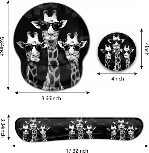 Vista 2 de Alfombrilla de escritorio para mouse y computadora, protector de muñeca impreso con jirafas geniales, goma ergonómicamente antideslizante, cómodo