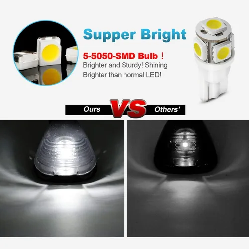 Vista 5 de Partsam 5X Luces de techo de cabina con lente ahumada negra y luces LED blancas, compatibles con Ford F150 F250 F350 F450 F550 F650 F750 E150 E250