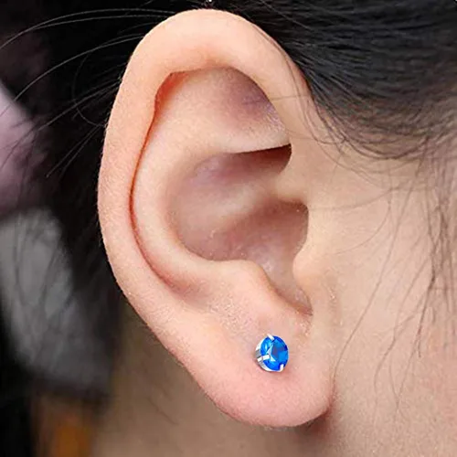 Vista 2 de Juego de 4 pistolas para perforación de orejas, desechables y seguras, con aretes (azul)