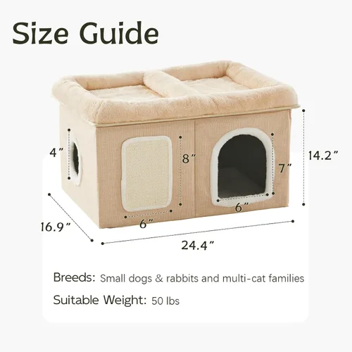 Vista 4 de WINDRACING Camas para gatos de interior - Casa extra amplia para mascotas y cama plegable para gatos con almohadilla para arañar, escondite