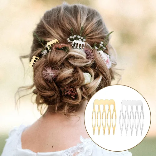 Vista 6 de 20 peines pequeños de dientes franceses para el cabello, color plateado y dorado, para cabello fino