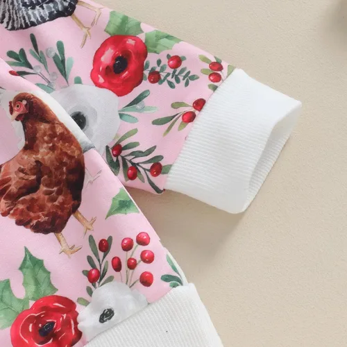 Vista 5 de Conjunto de Pascua para bebé, niña, niño, sudadera con cuello redondo y diseño floral de conejito