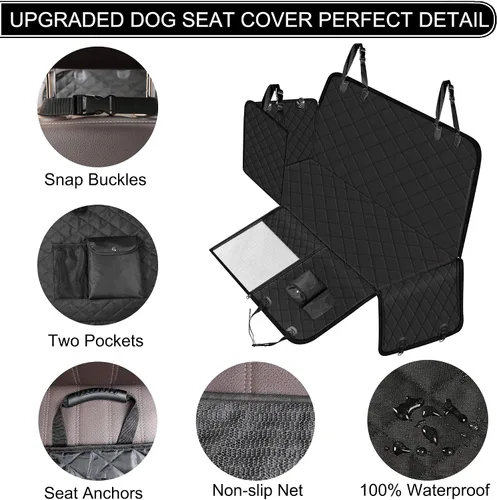 Vista 3 de Femuar Funda de asiento de coche para perro con bolsillos de almacenamiento, ventana visual de malla, impermeable, antideslizante, de servicio