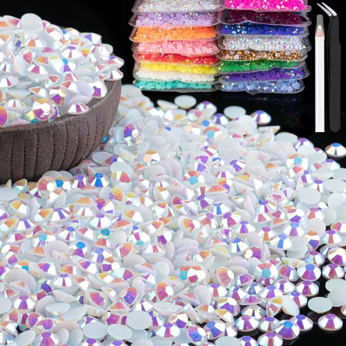 Vista 37 de 15000 diamantes de imitación de resina de 0.079 pulgadas a granel, diamantes de imitación de gelatina redondos negros con parte trasera plana, gemas