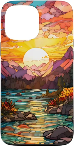 Vista 28 de Sunset Stained Glass Mosaic Landscape Scene Case for iPhone 17