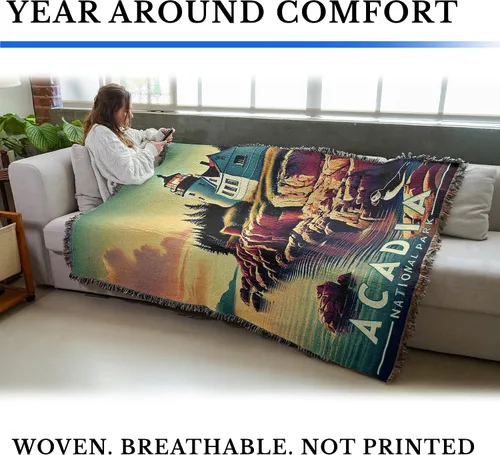 Vista 3 de Pure Country Weavers Manta del Parque Nacional Acadia, manta de tapiz de algodón para regalo, fabricada en los Estados Unidos, 72 x 54 pulgadas