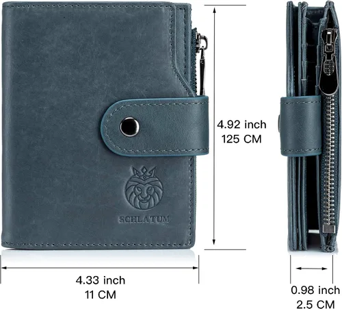 Vista 74 de LUKZIJAES Billetera de cuero genuino para hombre, con bloqueo RFID, delgada, plegable, bolsillo frontal, #3-Café, Vintage