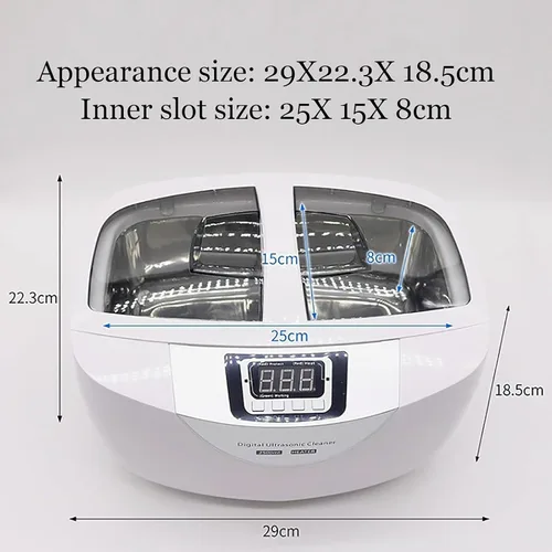 Vista 3 de Limpiador ultrasónico de 2.5L, máquina de limpieza ultrasónica digital de 40 kHz con cestas, temporizador de 5 niveles, función de calefacción