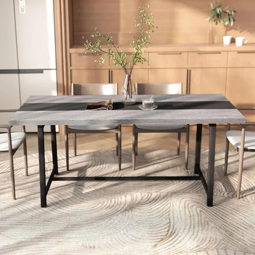 Vista 9 de HOMCOM Mesa de comedor industrial para 8 personas, mesa de cocina rectangular de 70.9 pulgadas de largo con mesa grande y patas de acero
