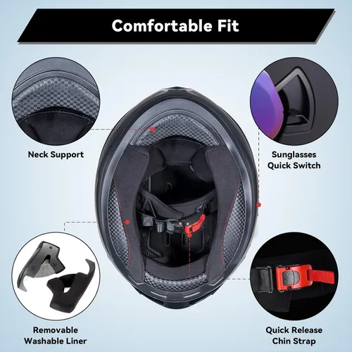 Vista 6 de Casco de motocicleta de cara completa para adultos, hombres y mujeres, casco de carreras aprobado por el DOT, casco de carreras de bicicleta